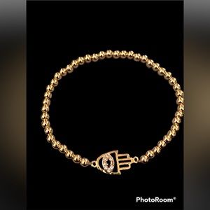 Hamsa Gold Tone Stretch Beaded Bracelet